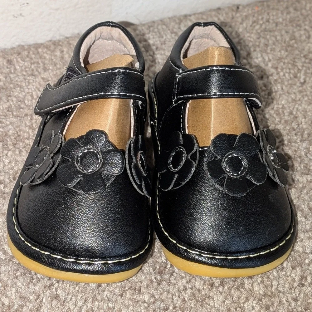 Little Mae's Boutique Black Floral Squeaky Mary Jane Shoes Toddler Girls Size 3